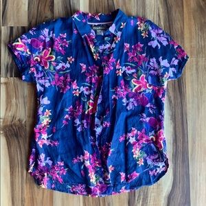 Tommy Bahama Royal Blue Tropical Print Short Sleeve Button Down Shirt